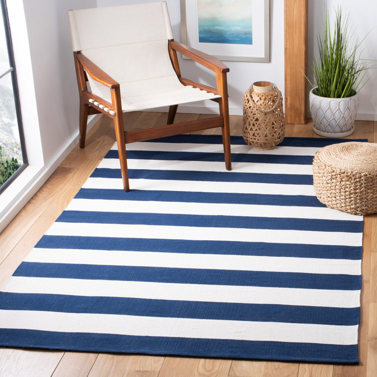Beachcrest Home Brookvale Striped Handmade Flatweave Cotton Navy/Ivory